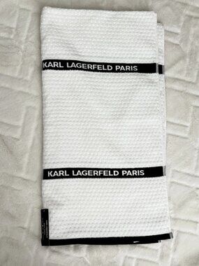Karl Lagerfeld Paris Bath Towel Cotton Waffle-Like White Black Stripe NWT
